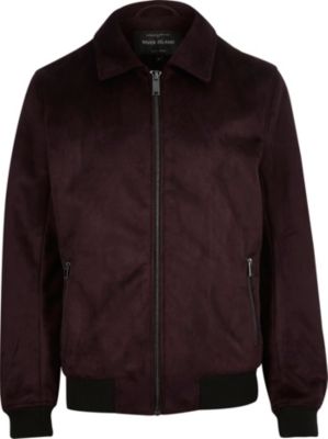 Dark red faux suede harrington jacket